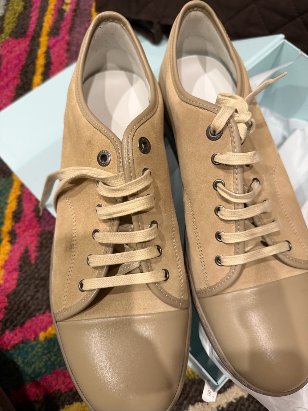 Lanvin Men's Beige/Tan Suede & Leather Low-Top Sneakers
